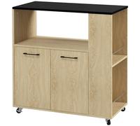 HOMCOM Carrello di servizio per cucina con ruote, scaffale regolabile, multi-contenitore, mobile per cucina e soggiorno, 75 x 40 x 80,5 cm, naturale, nero