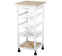 HOMCOM Carrello mobile da cucina a isola per casa con cestini in metallo, vassoi, mensole, ruote, compatto, elegante, bianco