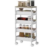 HOMCOM Carrello Multiuso a 5 Livelli con 4 Cesti Estraibili Bianco e Rovere