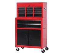 HOMCOM Carrello per Attrezzi 2 in 1 con Cassetta e Armadietto Rosso