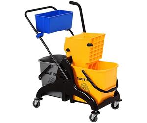 HOMCOM - Carrello per le pulizie, professionale, strizzatore laterale, secchio da 26 litri + cestino portaoggetti, 78 x 45 x 95 cm, colore giallo
