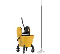 HOMCOM Carrello per pulizie Carrello per pulizie con secchio da 26 litri con pressa, carrello con manico e mop per pulizie commerciali Giallo