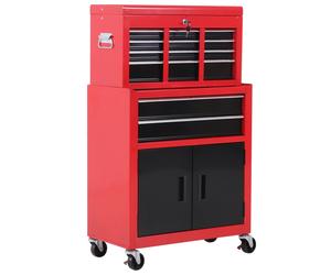 HOMCOM Carrello Porta Attrezzi 2 in 1 con Cassetta Superiore e Armadietto Inferiore, in Metallo, 61.6x33x108 cm, Rosso Aosom Italy