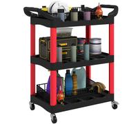 HOMCOM Carrello Porta Attrezzi 3 Livelli in Plastica con Maniglie e Ruote Rosso