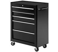 HOMCOM Carrello Porta Attrezzi 5 Cassetti con Chiave e Ruote Nero