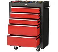 HOMCOM Carrello Porta Attrezzi 5 Cassetti con Chiave e Ruote, Rosso
