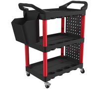 HOMCOM Carrello porta attrezzi a 3 livelli con pannelli forati e ganci, Nero e Rosso Aosom Italy