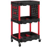 HOMCOM Carrello Porta Attrezzi a 3 Livelli in Plastica con Pannello Forato Laterale, Nero e Rosso Aosom Italy