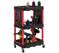 HOMCOM Carrello Porta Attrezzi a 3 Livelli Officina in Plastica Nero Rosso
