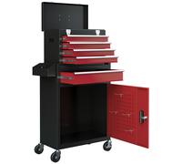 HOMCOM Carrello Porta Attrezzi con 5 Cassetti e Ruote, Cassetta Portautensili Rimovibile, Armadietto con Chiave in Acciaio, Rosso