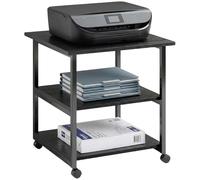 HOMCOM Carrello Porta Stampante a 3 Ripiani con Ruote 50x50x52.5cm Nero | Supporto Stampante, Ruote con Freno, Salvaspazio, Acciaio e Legno, Casa Studio Ufficio