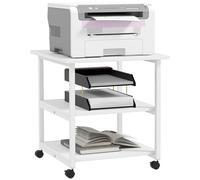 HOMCOM Carrello Porta Stampante a 3 Ripiani, Supporto Stampante con Ruote con Freno, Moderno e Salvaspazio in Acciaio e Legno, per Casa, Studio, Ufficio, 50x50x52.5cm, Bianco