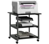 HOMCOM Carrello Porta Stampante a 3 Ripiani, Supporto Stampante con Ruote con Freno, Moderno e Salvaspazio in Acciaio e Legno, per Casa, Studio, Ufficio, 50x50x52.5cm, Nero