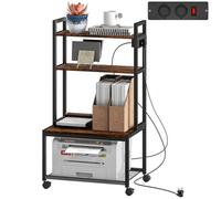 HOMCOM Carrello Porta Stampante a 4 Livelli, Supporto Stampante con Prese di Corrente, Maniglia e Ruote, per Casa, Studio, Ufficio, Stile Industriale, 55x37.5x100 cm, Marrone Rustico