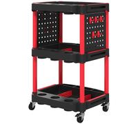HOMCOM Carrello Porta Utensili 3 Livelli in Plastica e Pannello Laterale Rosso