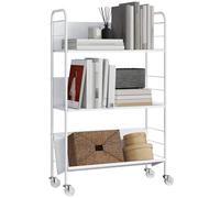 HOMCOM Carrello Portalibri a 3 Livelli in Metallo con Ruote Girevoli con Freno, Libreria Scaffale Moderno per Libri e Riviste, per Soggiorno, Camera da Letto, 69x26x108 cm, Bianco