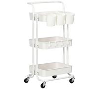 HOMCOM Carrello portaoggetti a 3 livelli su rotelle con 4 ganci e 3 appendini rimovibili per bagno, cucina, ufficio 42 x 38 x 86,5 cm - bianco