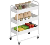 HOMCOM Carrello portaoggetti a 3 livelli su ruote, carrello multiuso con retro in rete, carrello mobile per cucina, bagno, camera da letto, bianco