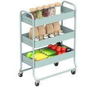 HOMCOM Carrello portaoggetti a 3 livelli su ruote, carrello multiuso con retro in rete, carrello mobile per cucina, bagno, camera da letto, verde chiaro