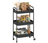 HOMCOM Carrello portaoggetti a 3 livelli su ruote, carrello portaoggetti in metallo, carrello Ultility con 3 cestini a rete per soggiorno, cucina, nero