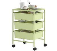 HOMCOM Carrello portaoggetti a 4 livelli, carrello da cucina con ruote, 3 cestini, piano e telaio in acciaio, per soggiorno, bagno, ufficio, 40,8 x 33,5 x 60,5 cm, verde