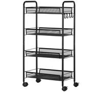 HOMCOM Carrello Portaoggetti a 4 Livelli con 4 Ganci e 4 Ruote Nero