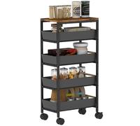 HOMCOM Carrello portaoggetti a 5 livelli su ruote, carrello portaoggetti rotante con 4 cassetti estraibili, scaffale mobile da cucina per soggiorno, cucina, sala da pranzo, camera da letto, bagno,