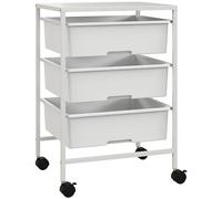 HOMCOM Carrello Multiuso con 3 Cestini Estraibili e Ruote, Carrellino da Cucina e Ufficio in Acciaio e Plastica, Bianco