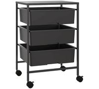 HOMCOM Carrello Portaoggetti con 3 Cestini Estraibili Salvaspazio Nero | Carrello da Cucina, Ruote, in Acciaio e Plastica