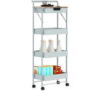 HOMCOM Carrello portaoggetti con ruote a 4 livelli, carrello con ruote con cassetto, vassoio e ceste, per cucina, soggiorno, bagno, ufficio, verde