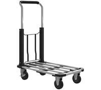 HOMCOM Carrello portapacchi Pieghevole con Piattaforma Estensibile, Carrello con Ruote Portatutto Capacità 150 kg con Maniglia Regolabile, con Ruote a Freno per Magazzini Officina Casa, Argento