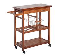 HOMCOM Carrello Portata da Cucina in Legno con Portabottiglie, Cestello, 2 Ripiani, 2 Cassetti, Legno di Pino, Resistente, Agevole, Versatile, 84.5x37.2x85cm