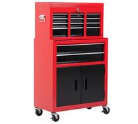 HOMCOM Carrello Portautensili 2 in 1 con Serratura e Ruote Rosso