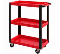 HOMCOM Carrello Portautensili a 3 Ripiani in Metallo e PP Rosso e Nero