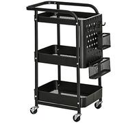 HOMCOM Carrello Multiuso a 3 Livelli con Ruote Girevoli e Area Fai da Te Nero