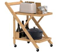 HOMCOM Carrello da Cucina Portavivande, Pieghevole 66x40x70 cm Naturale | a 2 Livelli, con Ruote, da Portata, Portabottiglie, Legno di Bambù a Doghe