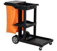 HOMCOM Carrello pulizie 3 ripiani supporto mocio coperchio nero