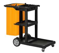 HOMCOM Carrello Pulizie a 3 Ripiani con Ganci e Sacco da 100L, 121x50.5x96.5 cm, Nero Giallo e Grigio