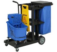 HOMCOM Carrello Pulizie Mobile con 3 Ripiani, Sacco da 70L e Secchio con Strizzatore, Blu Aosom Italy
