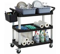 HOMCOM Carrello Pulizie Professionale a 3 Ripiani con Ruote, Nero