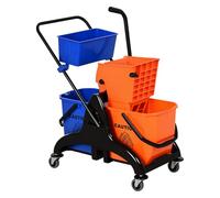 HOMCOM Carrello Pulizie Professionali con 2 Secchi Lavapavimenti 26L, Carrello Lavapavimenti con Strizzatore, Maniglia e 4 Ruote Universale, per Hotel, Albergo, Casa, 78x45x95 cm, Arancione e Blu