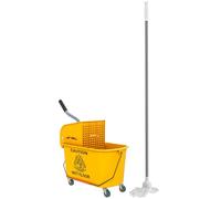 HOMCOM Carrello Pulizie Professionali da 20L con Mocio e Secchio Lavapavimenti, Carrello Lavapavimenti con Strizzatore in Plastica, Manico e 4 Ruote per Casa Hotel Albergo, Giallo