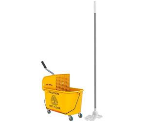 HOMCOM Carrello Pulizie Professionali da 20L con Mocio e Secchio Lavapavimenti, Carrello Lavapavimenti con Strizzatore in Plastica, Manico e 4 Ruote per Casa Hotel Albergo, Giallo