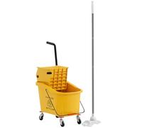 HOMCOM Carrello Pulizie Professionali da 36L con Secchio e Mocio, Carrello Lavapavimenti con Strizzatore, Manico Ergonomico e 4 Ruote in Plastica, 55x37x65 cm, Giallo