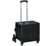 HOMCOM Carrello spesa pieghevole, carrello spesa con manico telescopico regolabile, montascale con coperchio, carrello da trasporto fino a 80 kg, nero
