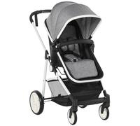 HOMCOM - Passeggino Da Neonato 2 In 1, Carrozzina Per Bambini 0-36 Mesi Fino A 15kg, Pieghevole E Regolabile Grigio