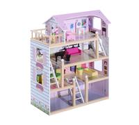 HOMCOM Casa de muecas con Muebles de 4 Niveles Altura 80,5cm 13 accessori Rosa
