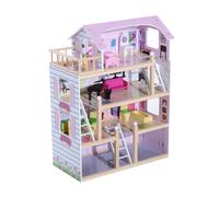 HOMCOM Casa delle Bambole Rosa in Legno a 4 Piani con 13 Accessori