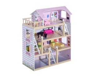 HOMCOM Casa delle Bambole per Bambini 3+ Anni a 4 Piani 60x30x80 cm Rosa
