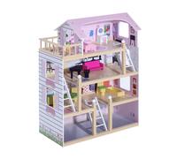 HOMCOM Casa delle Bambole Rosa in Legno a 4 Piani con 13 Accessori